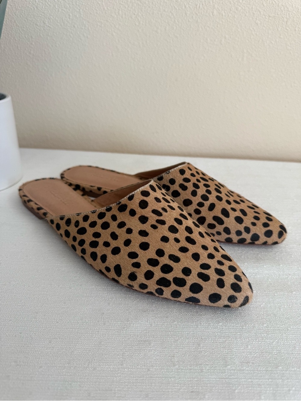 New MADEWELL Women’s Tan and Black Leopard Print Calf Hair Slip-On Mules